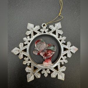 Vintage Christmas Santa Silver Snowflake Ornament Decoration